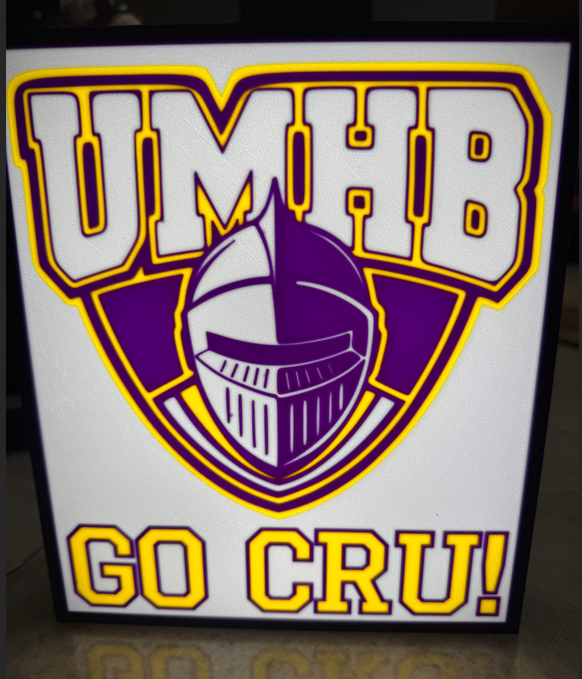 UMHB Light Box Sign — “GO CRU!” (3D Printed LED Display)