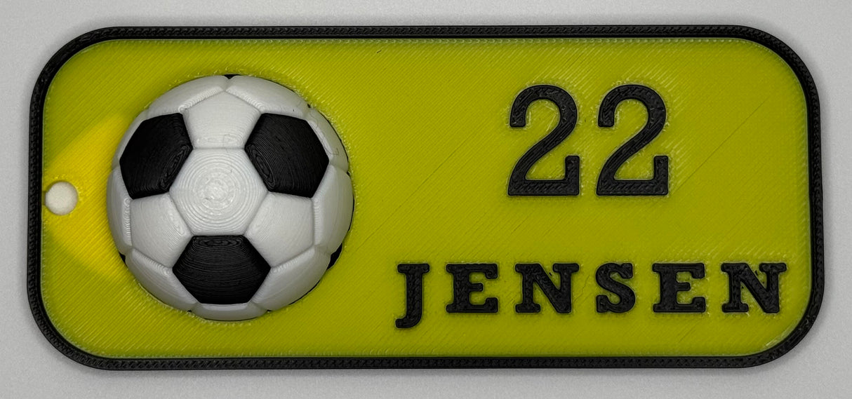 Custom 3D Printed BVB Bag Tag with 3D Soccer Ball – Personalized Name & Number