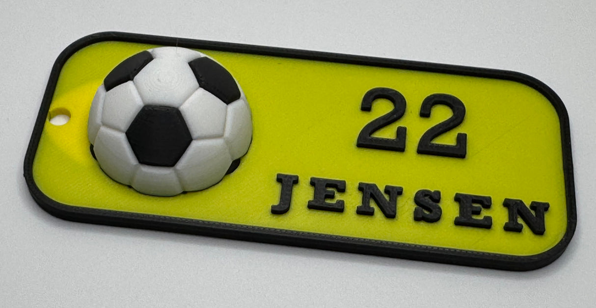 Custom 3D Printed BVB Bag Tag with 3D Soccer Ball – Personalized Name & Number