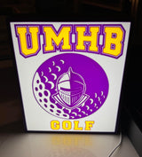 UMHB Golf Light Box Sign — Knight + Golf Ball Background (3D Printed LED Display)